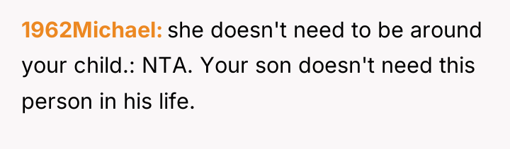 1962Michael she doesn't need to be around your child.: NTA....