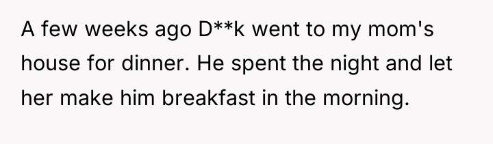 A few weeks ago D**k went to my mom's house...