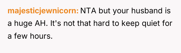 majesticjewnicorn NTA but your husband is a huge AH. It's...
