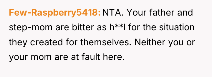 Few-Raspberry5418 NTA. Your father and step-mom are bitter as h**l...