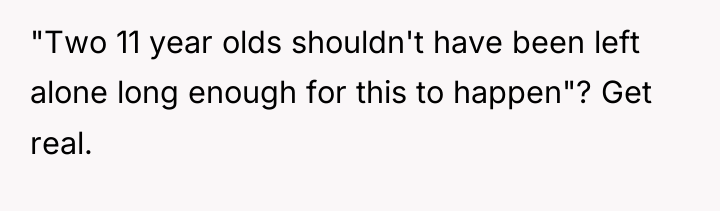 "Two 11 year olds shouldn't have been left alone long...
