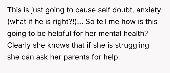 This is just going to cause self doubt, anxiety (what...