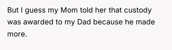 But I guess my Mom told her that custody was...