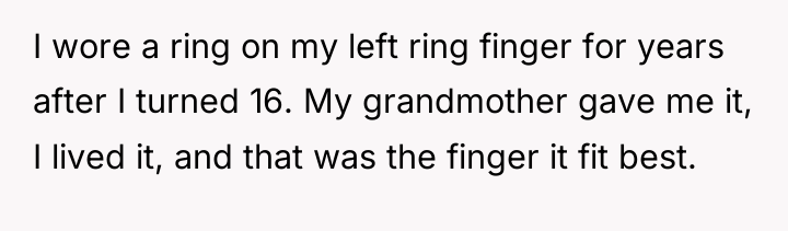 I wore a ring on my left ring finger for...