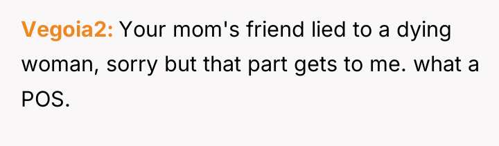 Vegoia2 Your mom's friend lied to a dying woman, sorry...