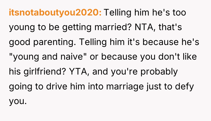 itsnotaboutyou2020 Telling him he's too young to be getting married?...