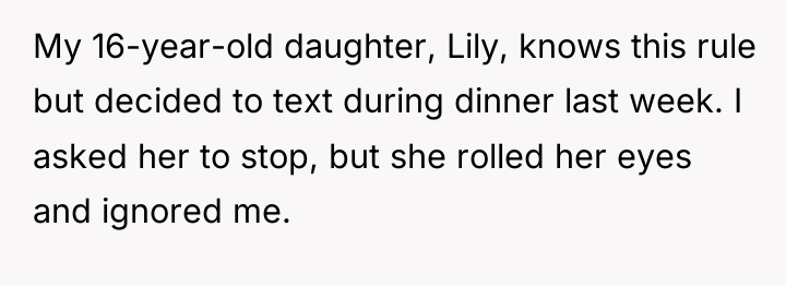 My 16-year-old daughter, Lily, knows this rule but decided to...