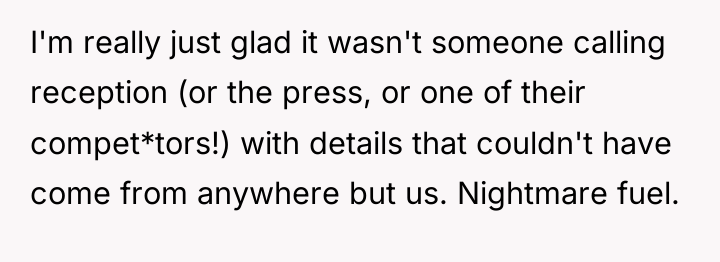 I'm really just glad it wasn't someone calling reception (or...