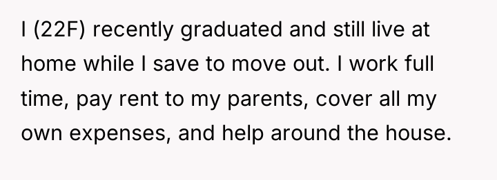 I (22F) recently graduated and still live at home while...