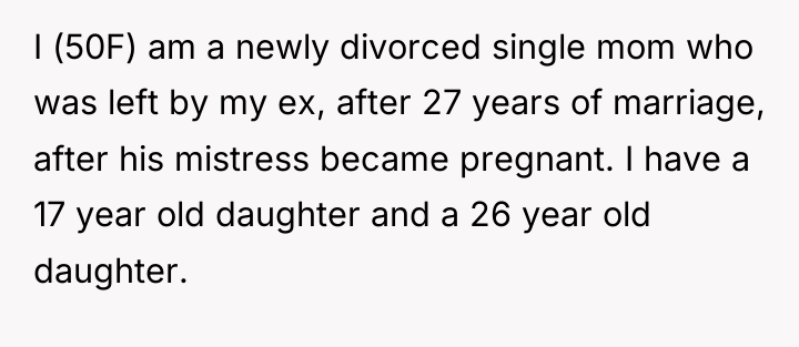 I (50F) am a newly divorced single mom who was...