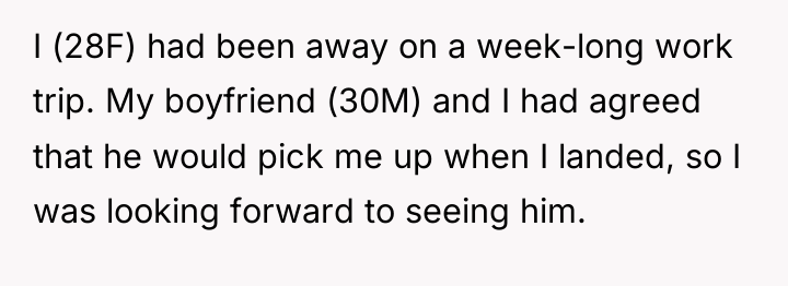 I (28F) had been away on a week-long work trip....