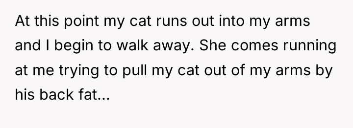 At this point my cat runs out into my arms...