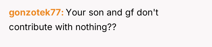 gonzotek77 Your son and gf don't contribute with nothing??