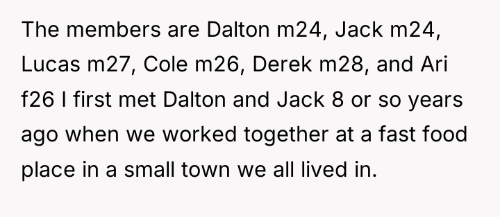 The members are Dalton m24, Jack m24, Lucas m27, Cole...