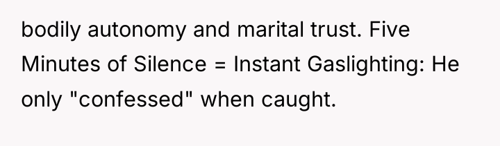 bodily autonomy and marital trust. Five Minutes of Silence =...