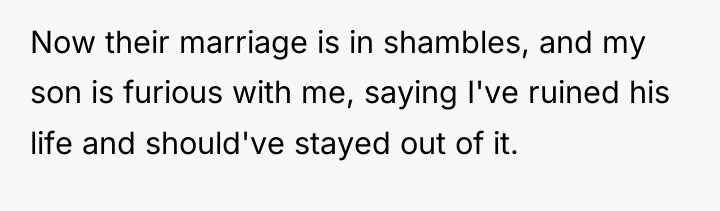 Now their marriage is in shambles, and my son is...