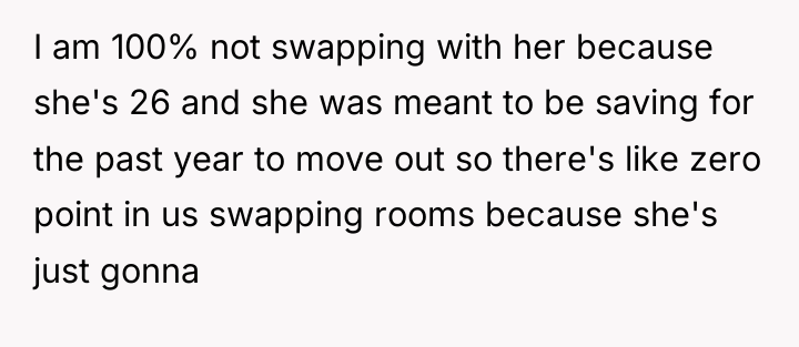 I am 100% not swapping with her because she's 26...
