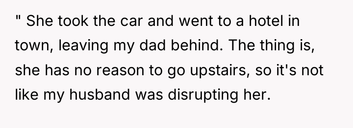" She took the car and went to a hotel...