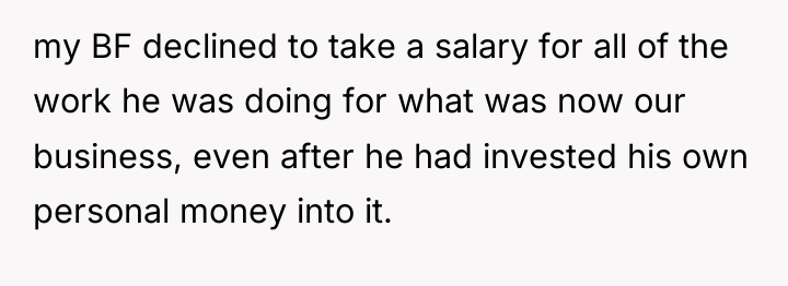 my BF declined to take a salary for all of...