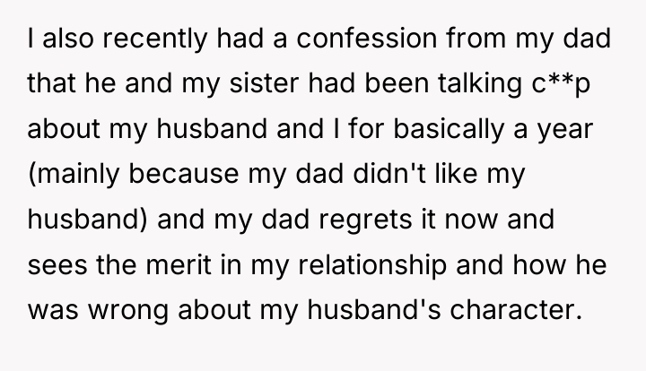 I also recently had a confession from my dad that...