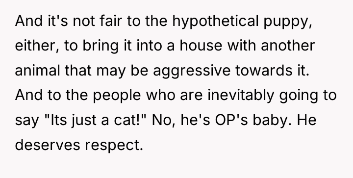 And it's not fair to the hypothetical puppy, either, to...