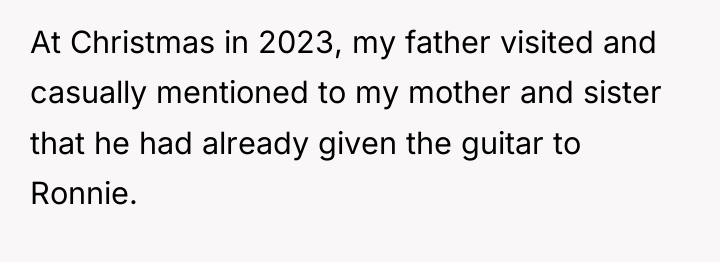 At Christmas in 2023, my father visited and casually mentioned...