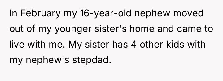 In February my 16-year-old nephew moved out of my younger...