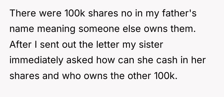 There were 100k shares no in my father's name meaning...