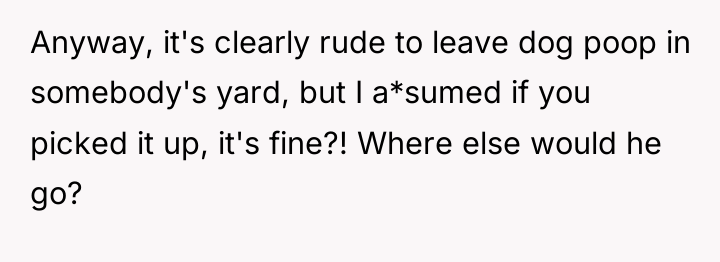 Anyway, it's clearly rude to leave dog poop in somebody's...