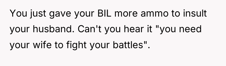 You just gave your BIL more ammo to insult your...
