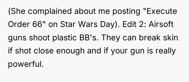 (She complained about me posting "Execute Order 66" on Star...