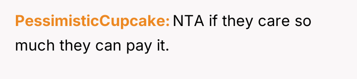 PessimisticCupcake NTA if they care so much they can pay...