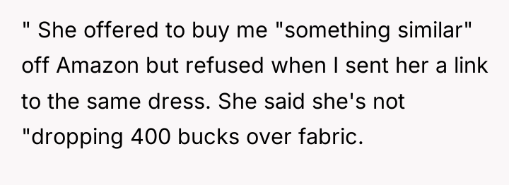 " She offered to buy me "something similar" off Amazon...