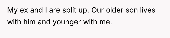My ex and I are split up. Our older son...