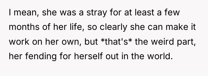 I mean, she was a stray for at least a...