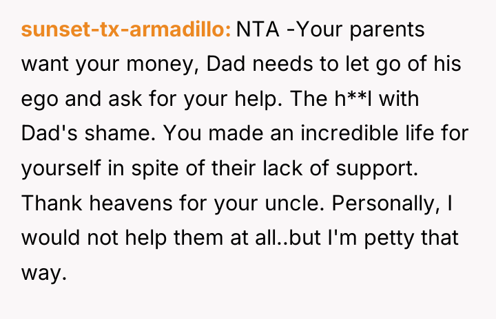 sunset-tx-armadillo NTA -Your parents want your money, Dad needs to...