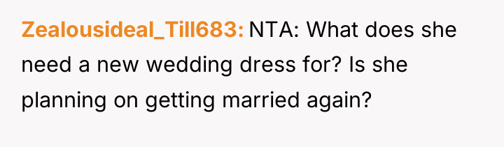 Zealousideal_Till683 NTA: What does she need a new wedding dress...
