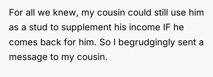 For all we knew, my cousin could still use him...