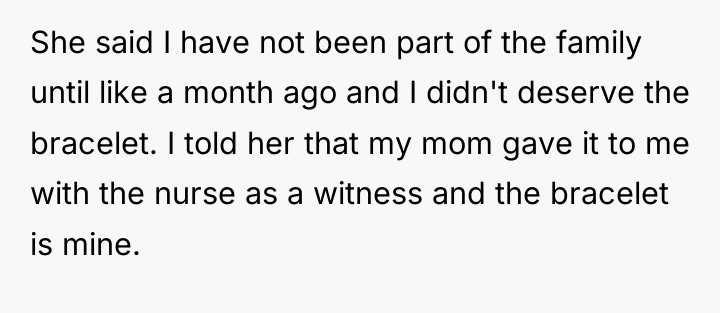 She said I have not been part of the family...