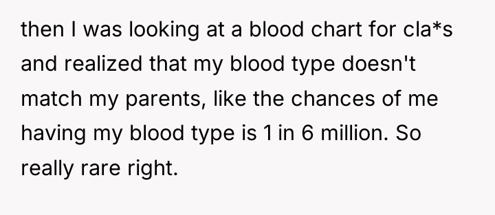then I was looking at a blood chart for cla*s...