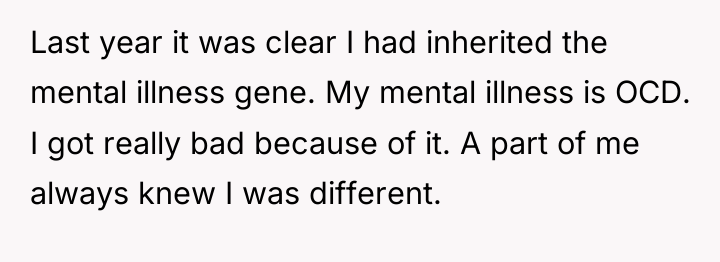 Last year it was clear I had inherited the mental...