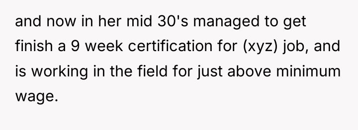 and now in her mid 30's managed to get finish...