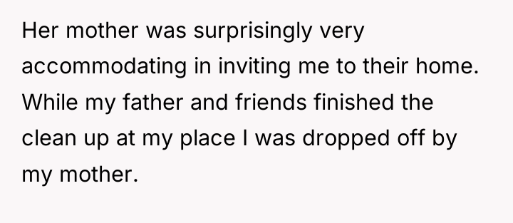 Her mother was surprisingly very accommodating in inviting me to...