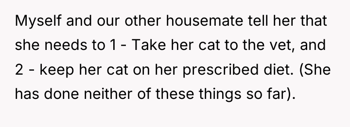 Myself and our other housemate tell her that she needs...