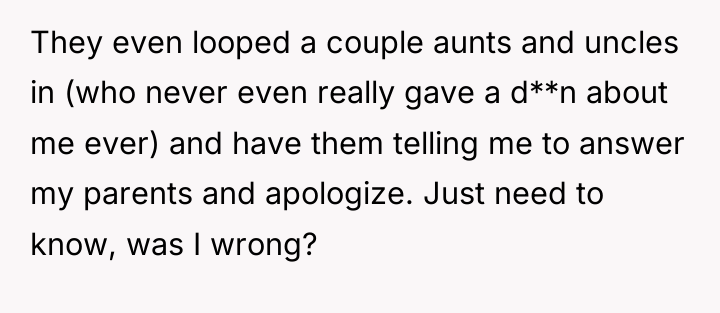 They even looped a couple aunts and uncles in (who...
