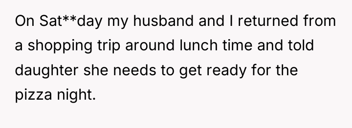 On Sat**day my husband and I returned from a shopping...