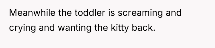 Meanwhile the toddler is screaming and crying and wanting the...