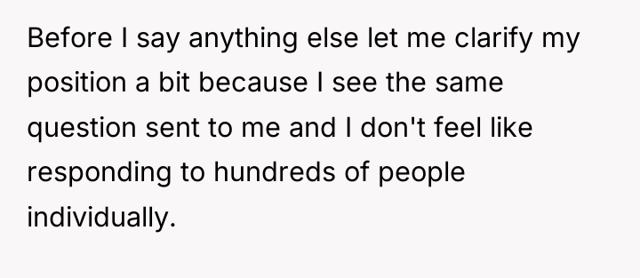 Before I say anything else let me clarify my position...