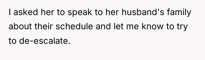 I asked her to speak to her husband's family about...