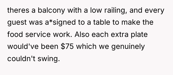 theres a balcony with a low railing, and every guest...